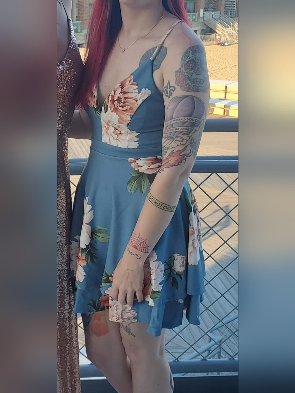 Emerald Sundae Dusty Blue Floral Slip Dress With Lace Back
